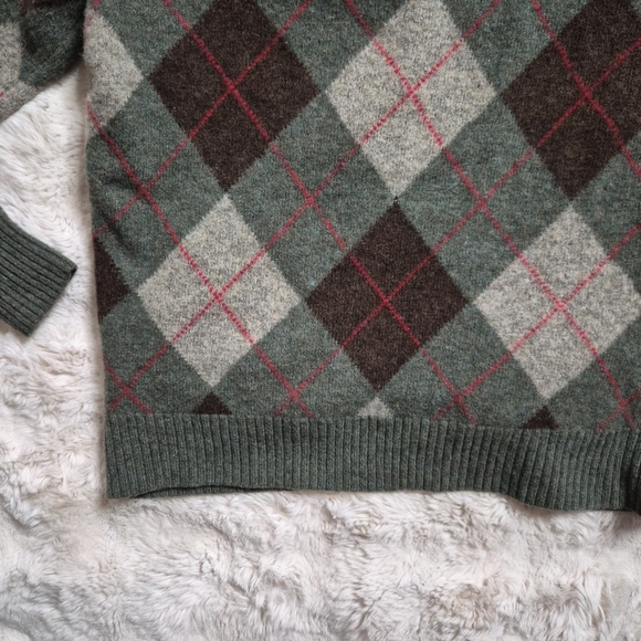 J. Crew Cardigan Sweater Lambs Wool Size Medium M Argyle Green Brown Gray Preppy - Picture 10 of 13